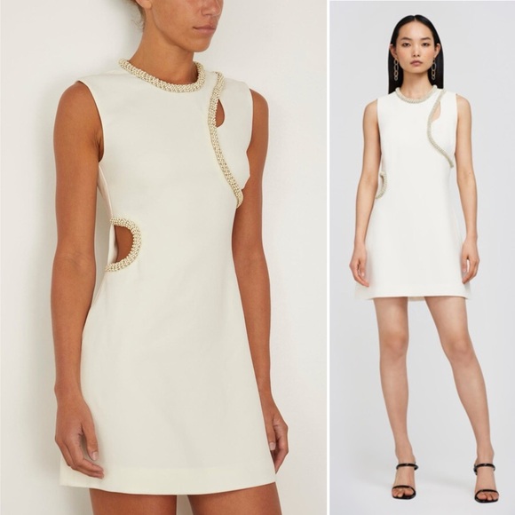 SIMKHAI by‎ Jonathan Simkhai Kat Embellished Minidress Size 6 Creamy White - Picture 2 of 16
